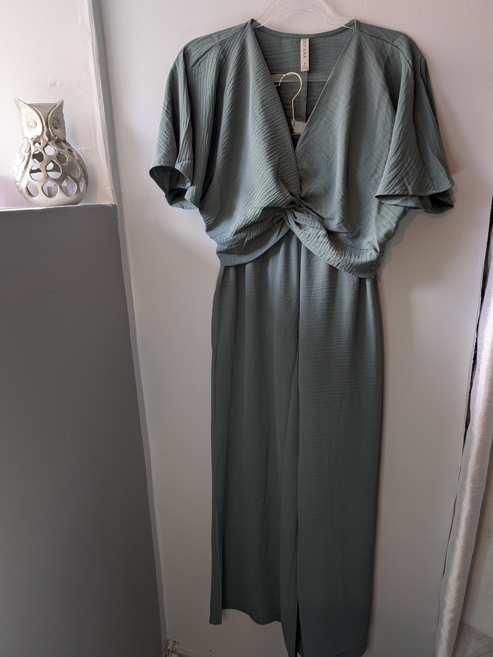 Zenana Soft Sage Green Twist-Front Set